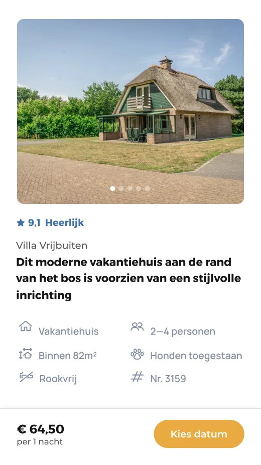 een accommodatie pagina op mobiel, voor VVV Texel